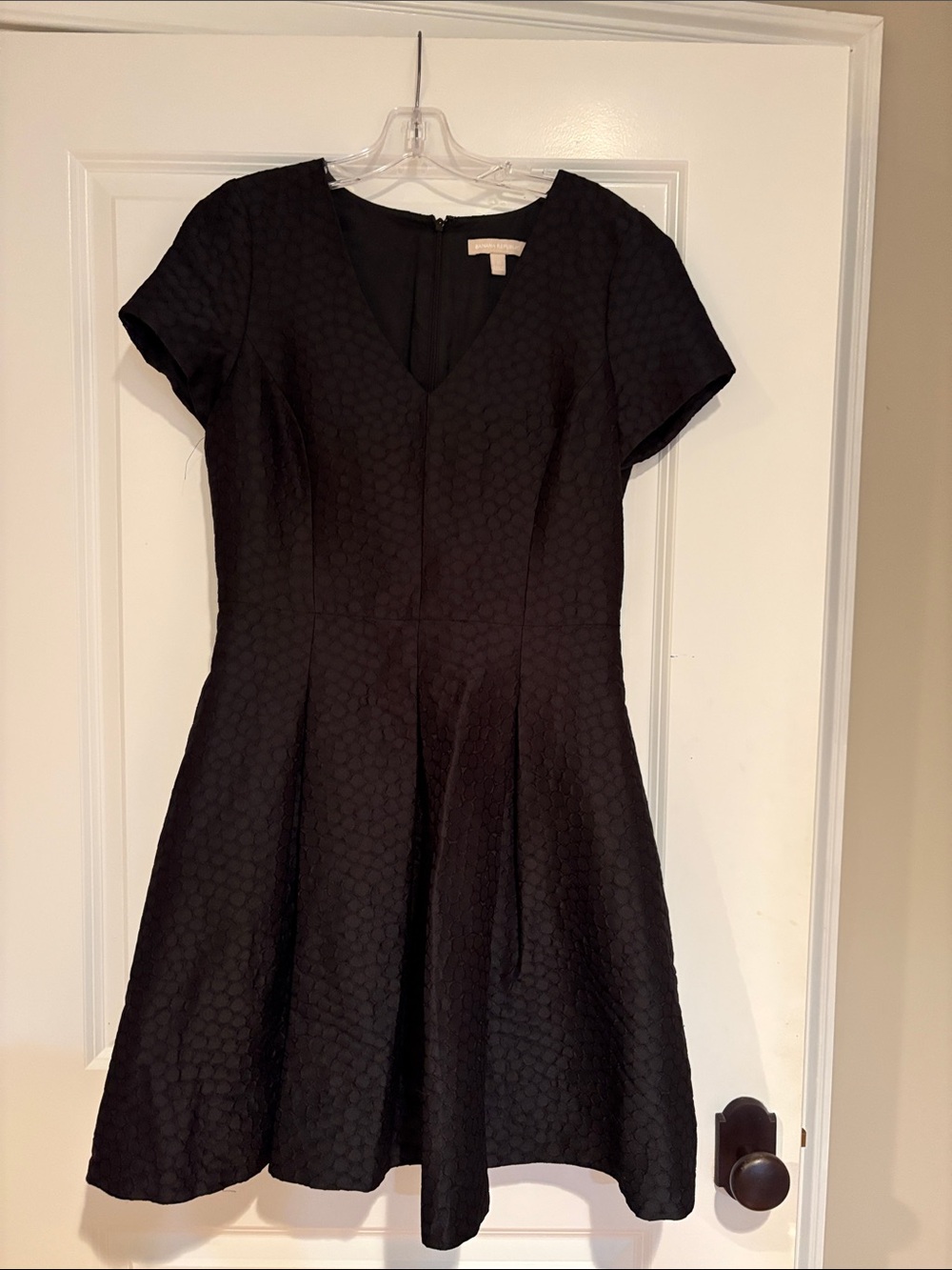 Banana Republic Black V-Neck Textured Fit-and-Flare Dress